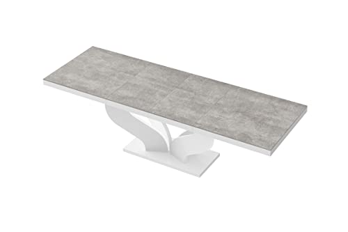Design Esstisch Tisch HEB-222 Hochglanz ausziehbar 160 bis 256 cm, Farbe:Beton/Weiß Hochglanz von designimpex