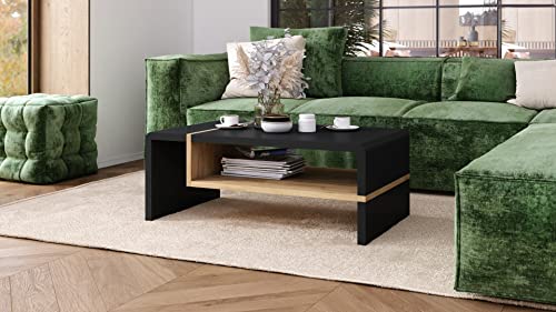 designimpex Couchtisch Folk 01 Tisch Wohnzimmertisch mit Ablagefläche, Farbe:Schwarz matt - Eiche Gold Craft von designimpex