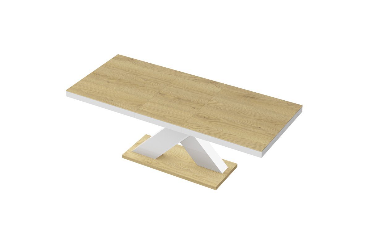 designimpex Esstisch Design Tisch HE-888 Eiche Natur - Weiß Hochglanz ausziehbar 160-210 cm von designimpex