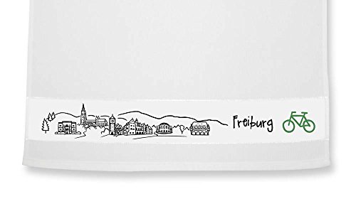 die stadtmeister Geschirrtuch Skyline Freiburg - als Geschenk für Breisgauer & Fans der Stadt am Fuss des Schwarzwalds oder als Freiburg Souvenir von die stadtmeister