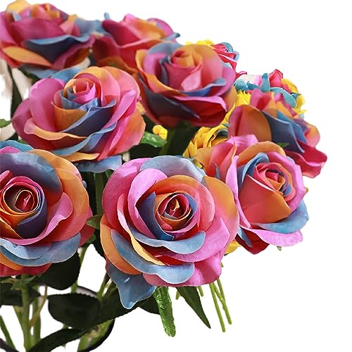 dijiusidy 2 Stück Hochzeitsdekoration mit Rosen, künstliche Blumen, atemberaubende Dekorationen für den großen Tag, realistisch und elegant, Dunkler Regenbogen, jb2009 von dijiusidy