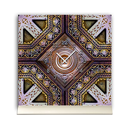 dixtime Tischuhr 30cmx30cm inkl. Alu-Ständer -orientalisches Design Motiv Marokko-Fliese geräuschloses Quarzuhrwerk -Wanduhr-Standuhr TU3775 von dixtime