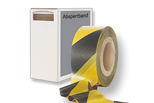 Absperrband in Gelb/Schwarz mit und ohne Karton 75mm 500m (mit Karton, 25µ) von dm-folien gmbh