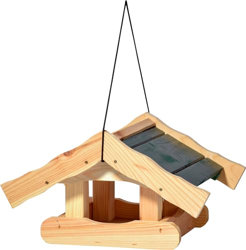 dobar green label Vogelhaus "Thule" mit grünem Dach | Vogelfutterstation zum Aufhängen | Wildvogelfutterplatz aus Holz | 39 x 30 x 22 cm | Kiefer von dobar