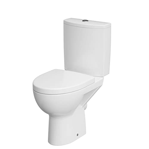 CERSANIT Stand WC mit Spülkasten Komplett | Toiletten mit Toilettensitz aus Duroplast mit Absenkautomatik | Kloschüssel mit Waagerecht Ablauf - 36 cm Breite | Stand WC aus Keramik | Farbe: Weiß von cersanit