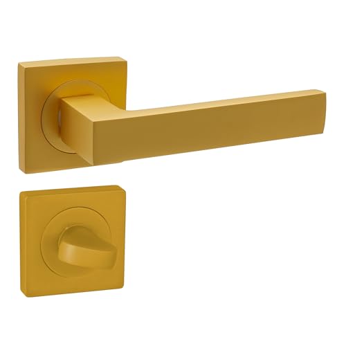 domino Türgriff Drückergarnitur WC - Badezimmer Set | mit quadratischen Rosetten | für Badezimmertüren | Set WC - Rosetten| aus Aluminium | Gold Matt Türdrückergarnitur| QUBIK-QR K-GOLD MATT von domino
