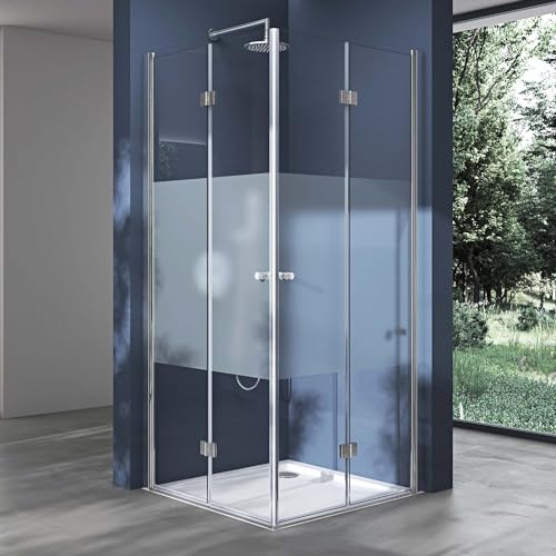 doporro Eck-Duschkabine Eckdusche Rav26 100x100x190cm Duschabtrennung mit Milchglas Streifen ESG-Sicherheitsglas Easy-Clean-Beschichtung von doporro