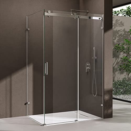 doporro Eck-Duschkabine Eckdusche Ravenna17-2 90x135x195cm Duschabtrennung mit Schiebetür ESG-Sicherheitsglas Klarglas 4-Punktbefestigung inkl. beidseitiger Easy-Clean-Beschichtung von doporro