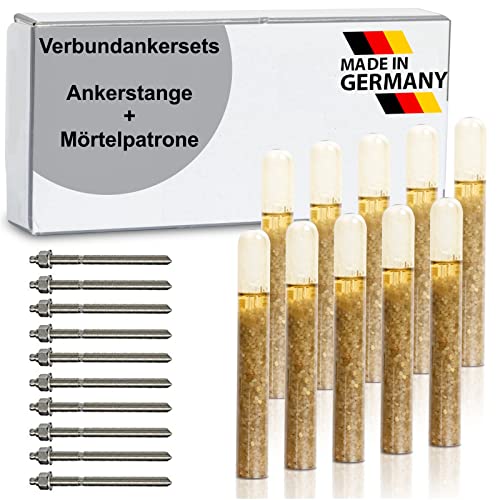 dubaust Sets Schwerlast Klebeanker Verbundanker Ankerstange + Mörtelpatrone Stahl Verzinkt/Edelstahl A4 / Feuerverzinkt M8 - M30 (Stahl Feuerverzinkt, 10x M8 x 110 mm) von dubaust