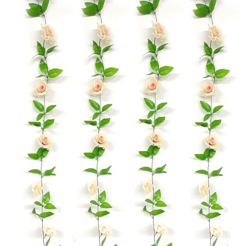 douyif Blumengirlande Rosengirlande 4Stk 2.4M Künstliche Blumenranke Hängende Seidenblumen Künstliche Kunstblumen Gefälschte Rose Vine Girlande Für Hochzeit Garten Party Haus Büro Dekor (Rosa) von duoyif