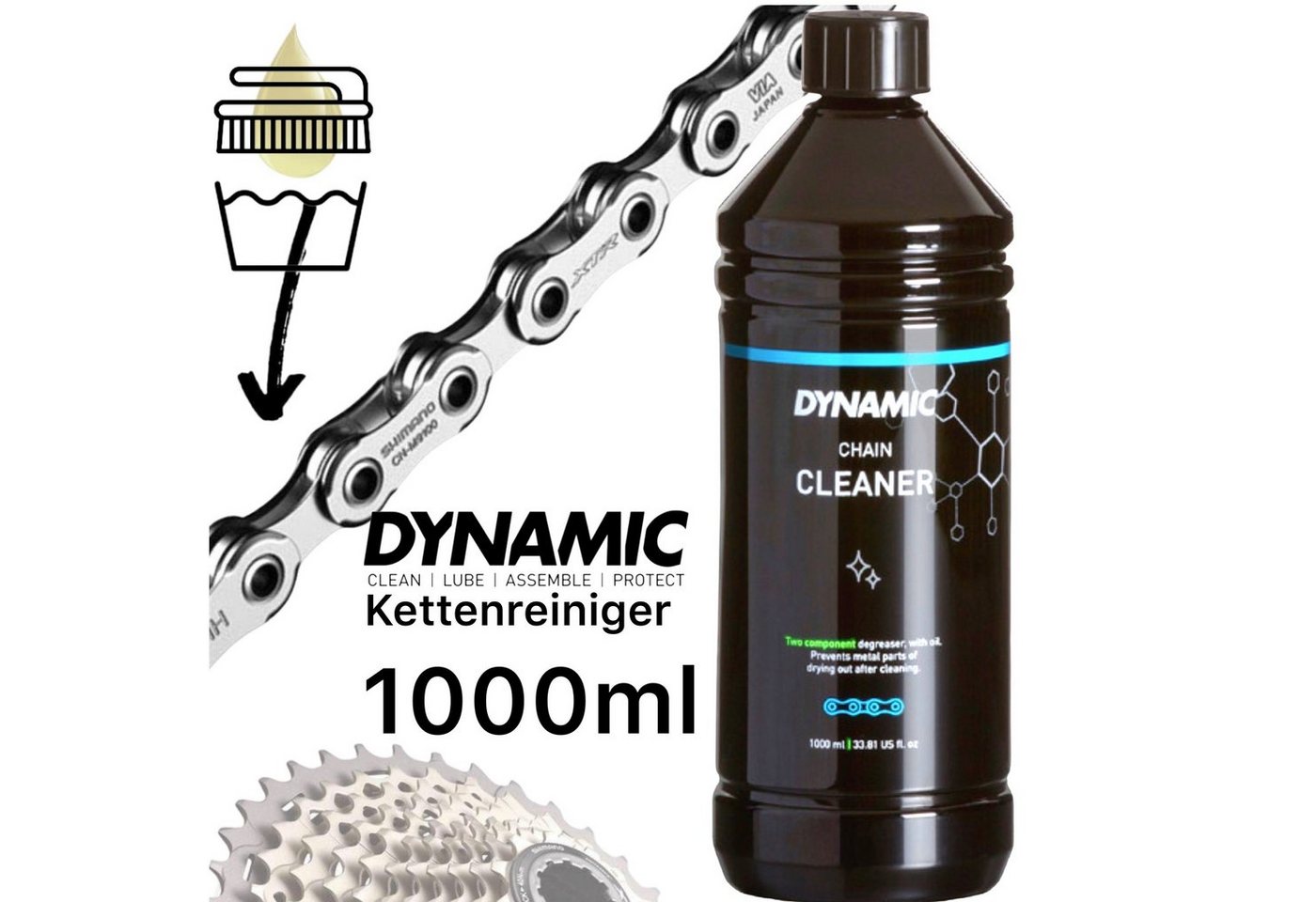 dynamic Fahrrad-Montageständer Dynamic Chain Cleaner Fahrrad MTB Ebike Kettenreiniger Flasche 1000ml von dynamic