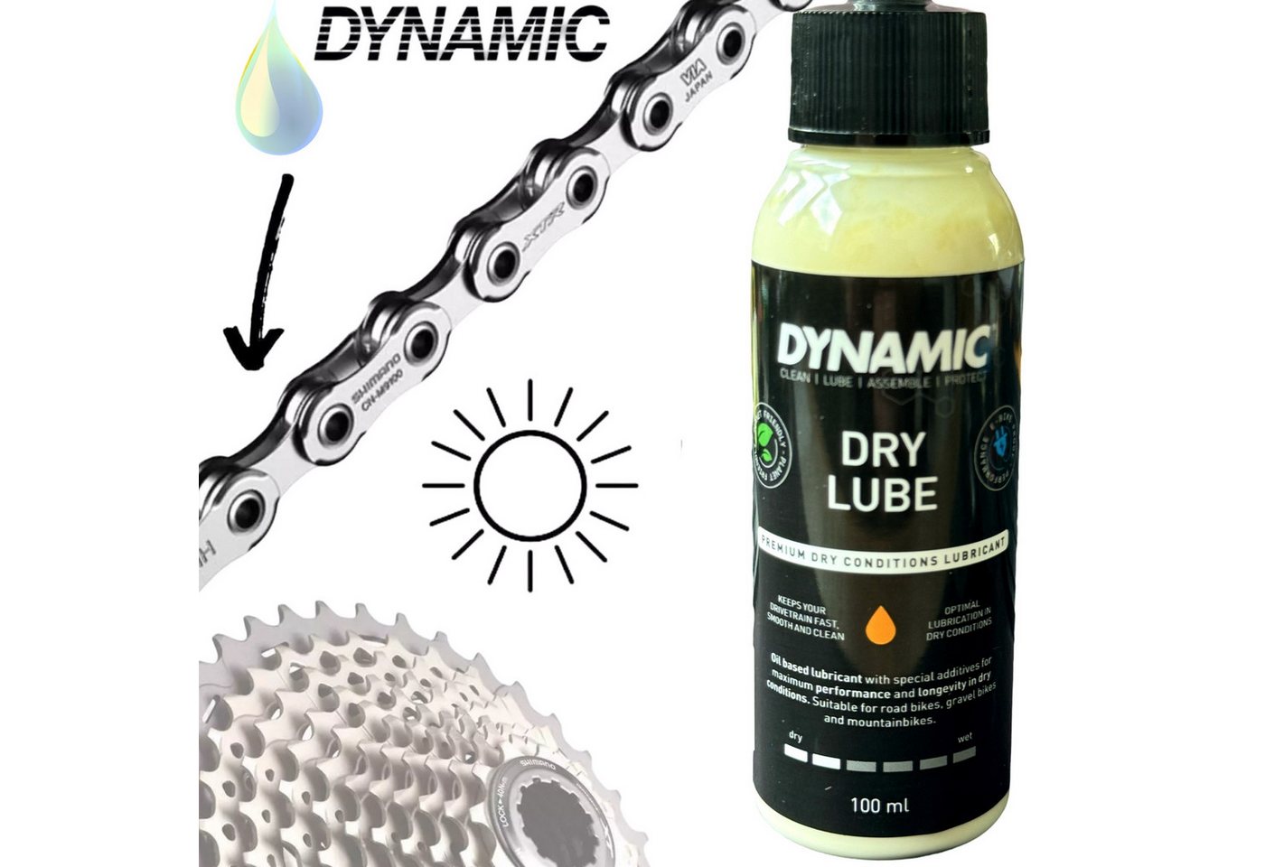 dynamic Fahrrad-Montageständer Dynamic Fahrrad Ketten Dry Lube Trockenschmierstoff DY-044 100ml von dynamic