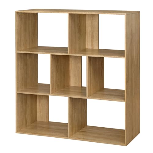 eSituro Bücherregal 7offene Fächer Standregal horizontal vertikal oder kopfüber verwendbar Würfelregal für Wohnzimmer Schlafzimmer Büro Helle Eiche von eSituro