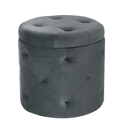 eSituro Hocker Samt mit Stauraum 27L, Sitzhocker Grauer, Samthocker Polsterhocker Rund, Sitzbank Fußhocker, Aufbewahrungsbox Pouf 39,5x40 cm von eSituro