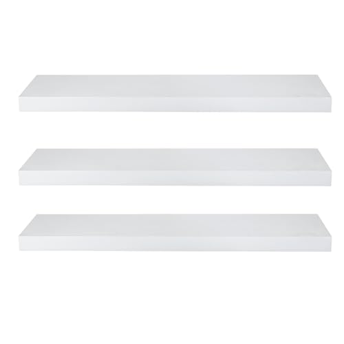 eSituro Wandregal, schwebendes weißes Regale für Wandmontage, 3er-Set Schweberegal Hängeregal Wandbrett im Wohnzimmer Schlafzimmer Küche Badezimmer, 30x3,8x22,9 cm von eSituro