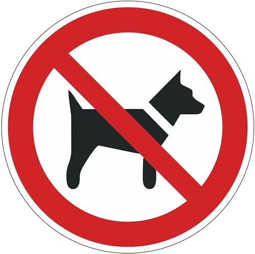 Verbotsaufkleber "P021: Mitführen von Hunden verboten", Ø 20cm, Art. hin_177, DIN EN ISO 7010, Hinweis, Achtung, Warnhinweis, Mitführen von Hunden verboten von easydruck24de