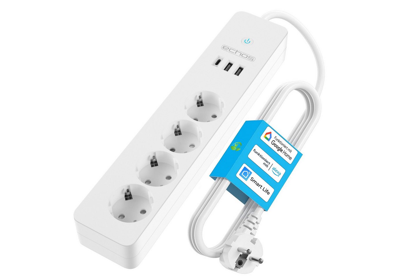 echos WLAN-Steckdose Eco-4130, max. 3680 W, Packung, 1-St., Steuerung per App, Alexa/Google kompatibel, Max. 16A, 2.0 Meter Kabel von echos