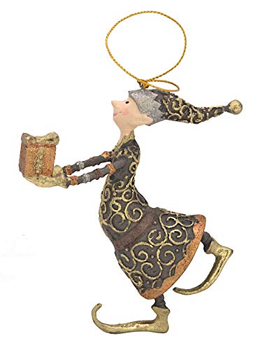 Weihnachtsmann, Gabenträger mit Geschenk, Deko Hänger, Christbaumschmuck, braun, gold, 13 cm von ecosoul