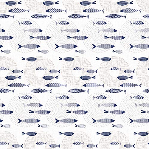 ecosoul Wachstuchtischdecke Wachstuch Gartentischdecke Fische in weiß mit dunkelblauem Muster in 140cm Breite Meterware Länge wählbar (230cm x 140cm) von ecosoul