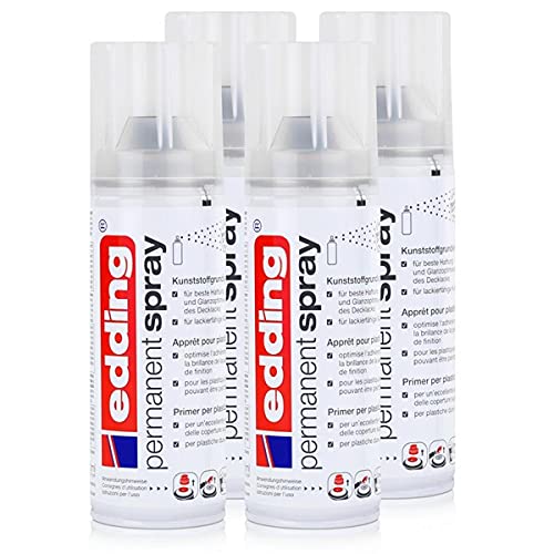 edding Permanent Spray Kunststoffgrundierung 200ml - Gleicht Unebenheiten des Untergrundes aus - Trocken und überlackierbar nach ca. 15 Minuten (4er Pack) von edding