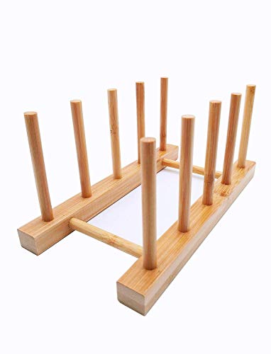 efbock Tellerregal Halter für Küchenschränke Bambus Holz Schneidebrett Tablett Geschirr Rack Ständer Abtropfständer Küchenschrank Organizer für Teller, Tassen, Topfdeckel (1, 4 Steckplätze) von efbock