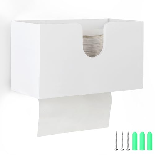 EFUTURETIME Handtuchspender für Papierhandtücher aus Bambus, 27.5x15x13cm, Papierhandtuchhalter Wand für H2 Papierhandtücher, Öffentliche Papierhandtuchspender Hängen und Stehend, Weiß von efuturetime