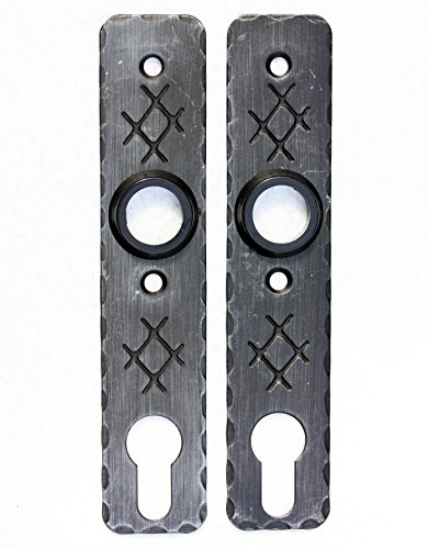 UHRIG 2x Kurzschild Paar für PZ-Schloss - geschmiedet aus Stahl, antik schwarz- für Profil-Zylinder/PZ/Tür-Drücker, Klinke - Schloss für Gartentür - 2er-Set von UHRIG