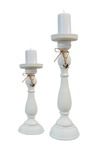 Kerzenständer Set weiß 12x37x12 und 11x27x11 cm Stumpenkerzenhalter Kerzenhalter Teelichthalter von elbmöbel