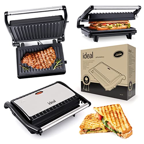 Kontaktgrill, Panini Sandwich-, Steak- und Grilltoaster mit Antihaftbeschichtung, (Öffnungswinkel 180°), Edelstahlkonstruktion, IK1701 IDEAL, SILBER/SCHWARZ von eldom