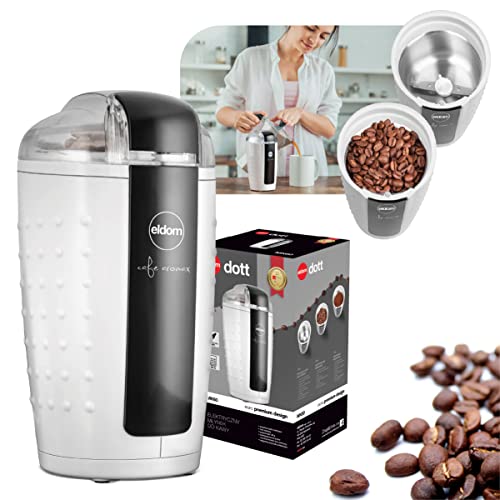 eldom MK60 Elektrische Kaffeemühle | Füllmenge bis zu 80g Kaffee | Schlagmesser aus Edelstahl | Kompakte Größe | Geeignet für Kaffee, Nüsse & Gewürze | Weiß von eldom