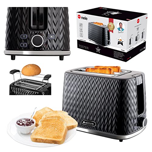 eldom TO265 Nele Toaster | 7 Röststufen | Defrost-Funktion | mit integrierten Brötchenaufsatz | Krümelschublade | 780-930W | Schwarz/Weiß von eldom