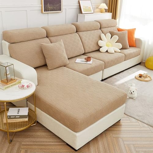 ele ELEOPTION Stretch Sofa Sitzkissenbezug,Upgraded Spandex rutschfest Sofasitzbezug,Sofabezug Couchbezug Sofa Überzug für Sofa Sitzkissen (Khaki,Rücklehne Bezug für Länge 80-100CM) von ele ELEOPTION