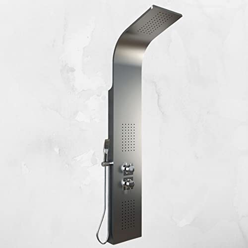 EM Duschsäule Jungle Edelstahl 3 Funktionen mit Handbrause für kaltes Wasser (Gebürsteter Stahl) von em
