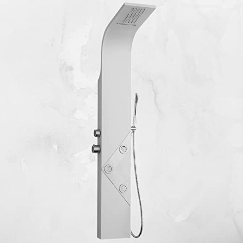 EM Elegante Duschsäule Alexa Aluminium Weiß 3 Düsen Hydro- und Wasserfall H150 x L20 von em
