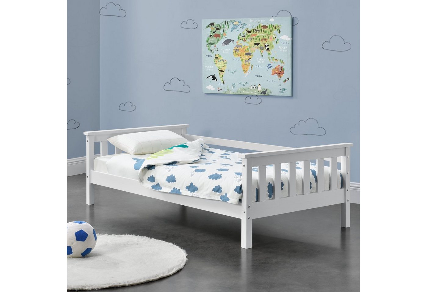 en.casa Kinderbett, »Nuuk« Bett mit Rausfallschutz weiß 70x140cm von en.casa