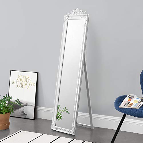 [en.casa] Standspiegel Arezzo 160x40 cm Ganzkörperspiegel Stehspiegel kippbar dekorativ Barock-Stil für Schlafzimmer, Wohnzimmer Weiß von [en.casa]