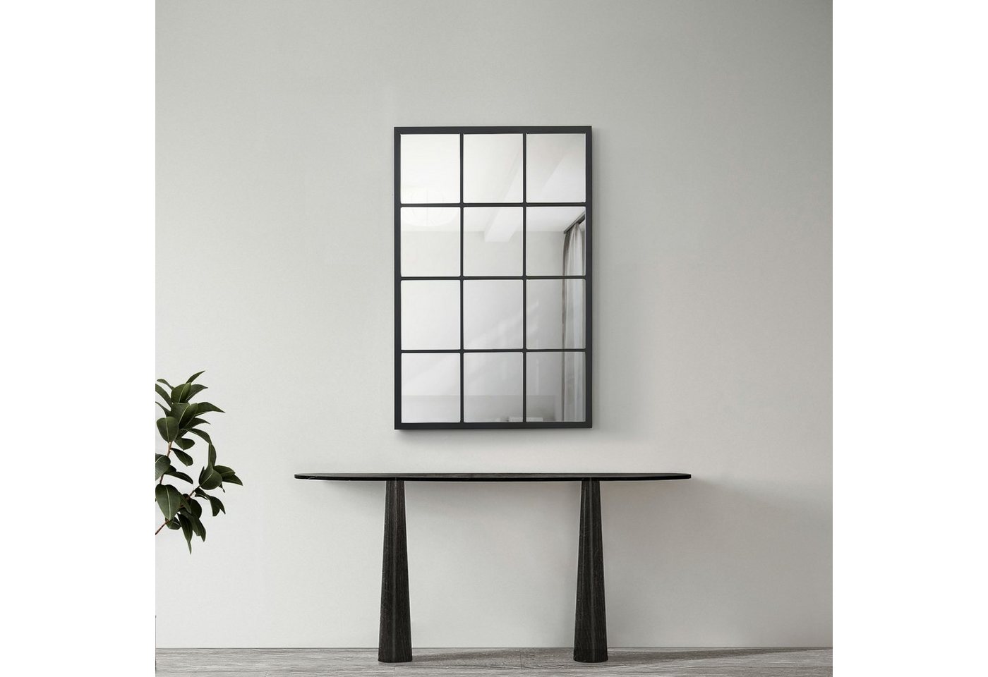 en.casa Wandspiegel, »Cupello« 90x60cm Rahmen Schwarz matt, Fensteroptik von en.casa