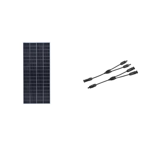 enjoy solar Mono 180W 36V Monokristallin Solarmodul Solarpanel ideal für 24V Gartenhäuse und mehr & 1 paar Solarstecker Y Verteiler 2-Fach mit Kabelverlängerung für Parallelschaltung Solarmodul von enjoy solar
