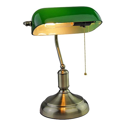 Bankerlampe mit Lampenschirm - Retro Tischlampe Schreibtischlampe Bibliotheksleuchte Banker Vintage Lampe im 20er Jahre Dekor von etc-shop