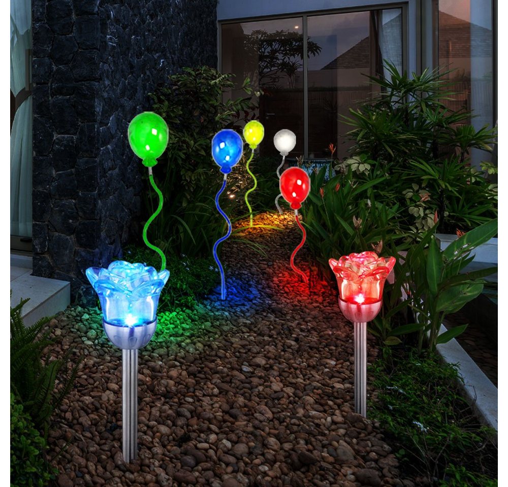 etc-shop LED Solarleuchte, LED-Leuchtmittel fest verbaut, Solarleuchte Luftballons Außen Solar Stecklampe Rosen Solarlampe von etc-shop