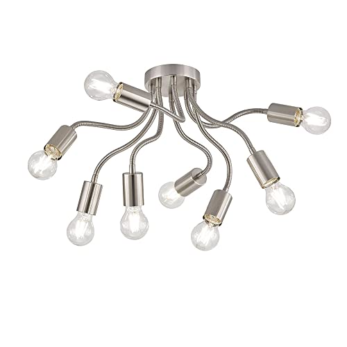 etc-shop Sputnik Lampe silber Deckenleuchte 8 Flammig schwenkbar Deckenlampe Schlafzimmer, Strahler flexibel, Metall, 8x E27, DxH 60x30 cm von etc-shop