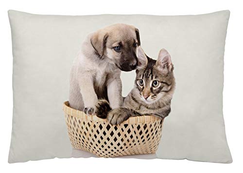 etérea Baumwolle Dekokissen Katze und Hund Braun 40x40 cm - Dekorativer Kissenbezug ohne Füllkissen - Oekotex Standard Kissenhülle für Sofa Wohnzimmer Schlafzimmer mit Reißverschluß von etérea Himmlische Qualität