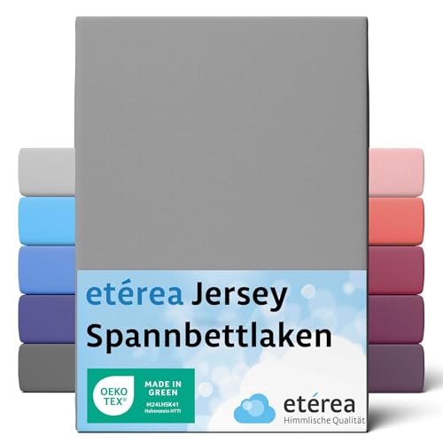 ETÉREA Jersey Spannbettlaken 180x200cm - 200x200-100% Baumwolle - Bettlaken Spannbetttuch 180x200cm - 200x200 - Bed Sheets Matratzenbezug - Comfort Spannbettlaken Baumwolle - OEKOTEX - Grau von etérea Himmlische Qualität