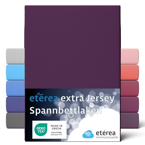 etérea Jersey Spannbettlaken 90x200cm-100x220 für Boxspringbetten, Wasserbetten Oekotex Made in Green - 100% Baumwolle gekämmt, Extra Jersey Spannbetttuch bis 35cm Bettlaken 90x200-100x220cm Pflaume von etérea Himmlische Qualität