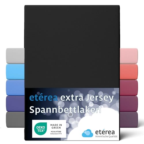 etérea Jersey Spannbettlaken 90x200cm-100x220 für Boxspringbetten, Wasserbetten Oekotex Made in Green - 100% Baumwolle gekämmt, Extra Jersey Spannbetttuch bis 35cm Bettlaken 90x200-100x220cm Schwarz von etérea Himmlische Qualität