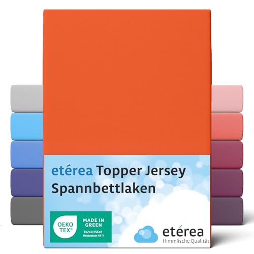 ETÉREA Jersey Topper Spannbettlaken 200x220cm - 100% Baumwolle - Bettlaken Spannbetttuch 200x220cm - Topper Boxspring Matratzenbezug - Comfort Spannbettlaken Topper Baumwolle - OEKOTEX - Orange von etérea Himmlische Qualität