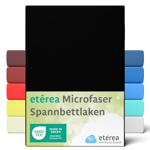 ETÉREA Microfaser Kinder Spannbettlaken 60x120cm - 70x140 - ATMUNGSAKTIV - Bettlaken Baby Spannbetttuch 60x120cm - 70x140 Kinderbett - Bed Sheets - OEKOTEX Mikrofaser Spannbettlaken - Schwarz von etérea Himmlische Qualität