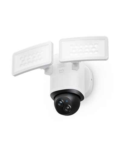 eufy Security Floodlight Camera E340, 360° Schwenk- & Neigefunkt., 24/7 Aufnahme, Dual-Band Wi-Fi, 2.000 Lumen, Bewegungsaktiviert, Dual-Kamera, HomeBase 3-kompatibel, Lokaler Speicher, Keine Gebühren von eufy Security