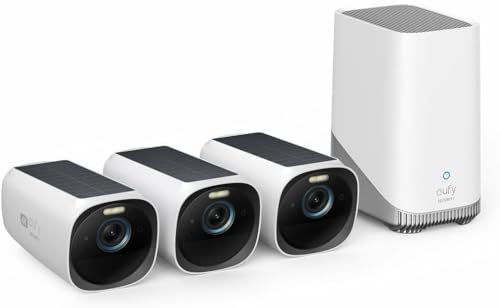 eufy Security S330 eufyCam 3, überwachungskamera aussen, 4K kabellose überwachungskamera solar 3+1 mit Gesichtserkennung K.I, Farbige Nachtsicht, Erweiterbarer Speicher 16TB, Gebührenfreie Nutzung von eufy Security
