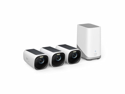 eufy Security S330 eufyCam 3, überwachungskamera aussen, 4K kabellose überwachungskamera solar 3+1 mit Gesichtserkennung K.I, Farbige Nachtsicht, Erweiterbarer Speicher 16TB, Gebührenfreie Nutzung von eufy Security